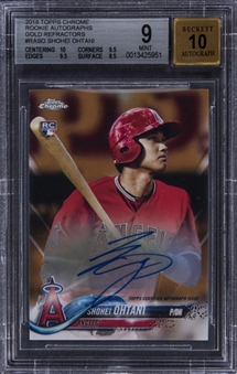 2018 Topps Chrome Rookie Autographs Gold Refractor #RASO Shohei Ohtani Signed Rookie Card (#32/50) - BGS MINT 9/BGS 10